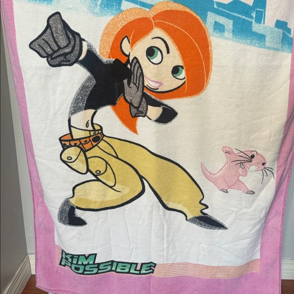 Vintage Y2K Disney Kim Possible Character Beach Towel Pink 29.5” X 54”.